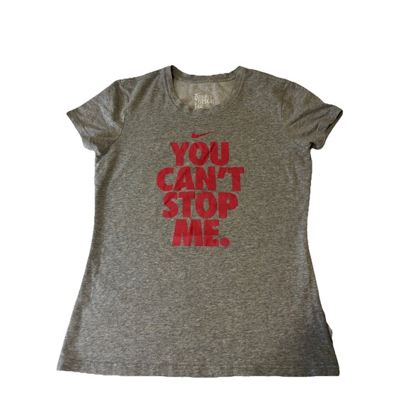 Nike Dri Fit Cotton Tee Women’s Med Grey Pink You Can’t Stop Me T Shirt - Picture 1 of 12